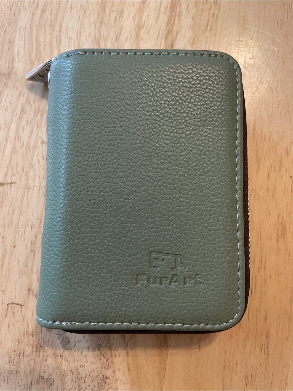 Olive Green Pebbled Zip-Around Card Wallet for Women